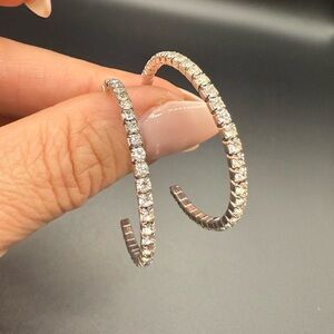 Elegant Silver Tone Rhinestone Hoop Earrings Formal Party